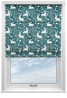 Bunny Meadows, Teal - Motorised Roman Blind